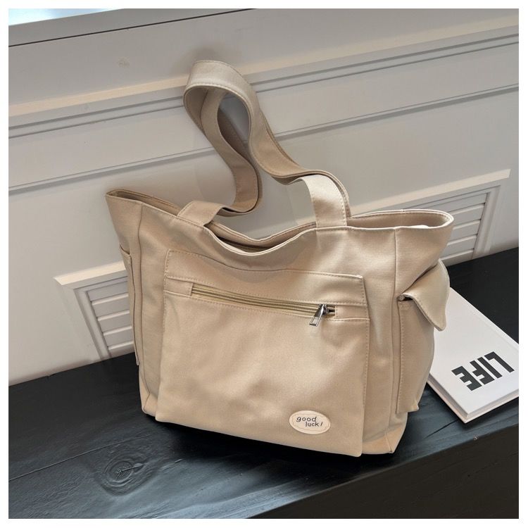 Simplicity Oxford Canvas Composite Shoulder Bag Solid Color Versatile Lazy Style Crossbody Bag Large Capacity Commuter Tote Bag