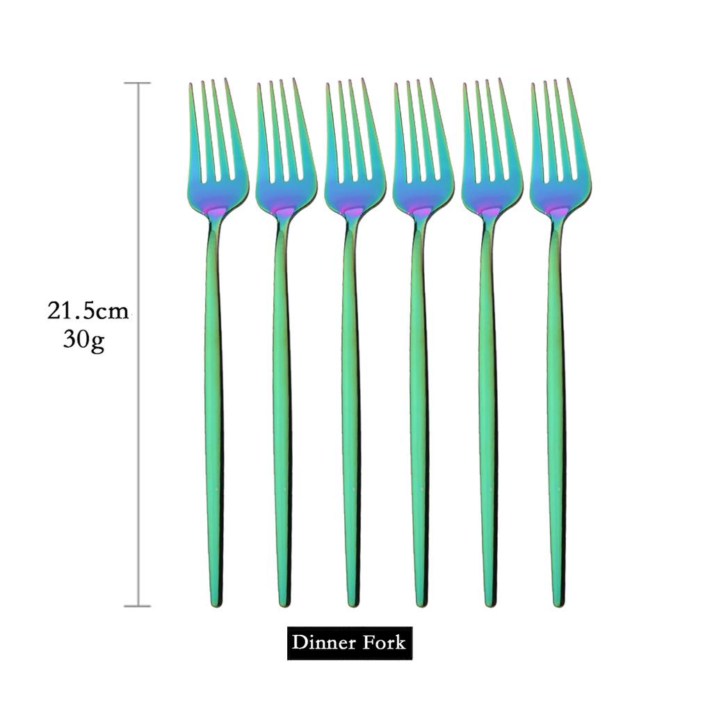 6Pcs Colorful Cutlery Set Stainless Steel Dinner Fork Set Dessert Cake Fork Fruit Salad Fork Tableware Set Kitchen Flatware Set