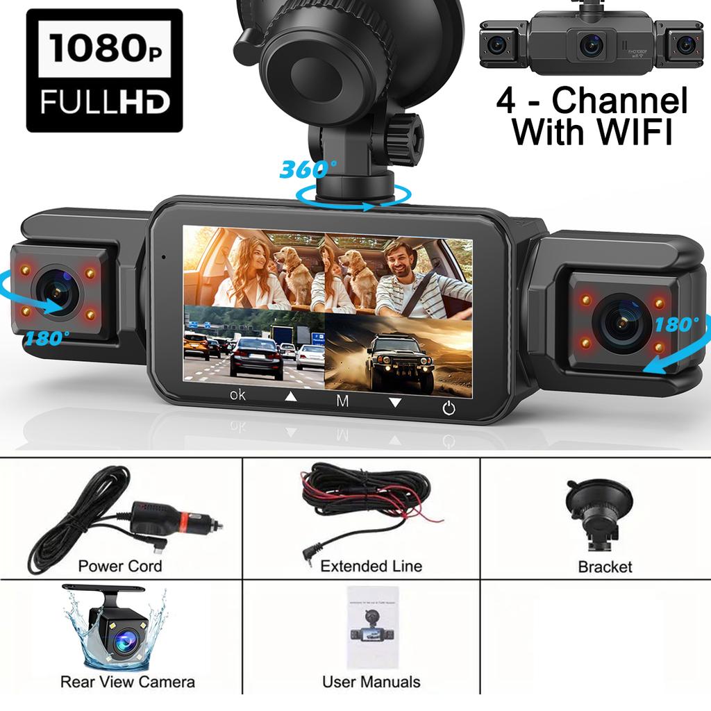 360° Dashcam Car Camera Recording Wifi Wireless Webcam Way Video Recorder 1080P 24 Parking 4 Channel Car Black Box