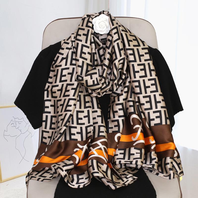 Autumn Imitation Silk Long Silk Scarf for Women New Fashion Versatile Shawl Letters Lijinzhun High-end Scarf
