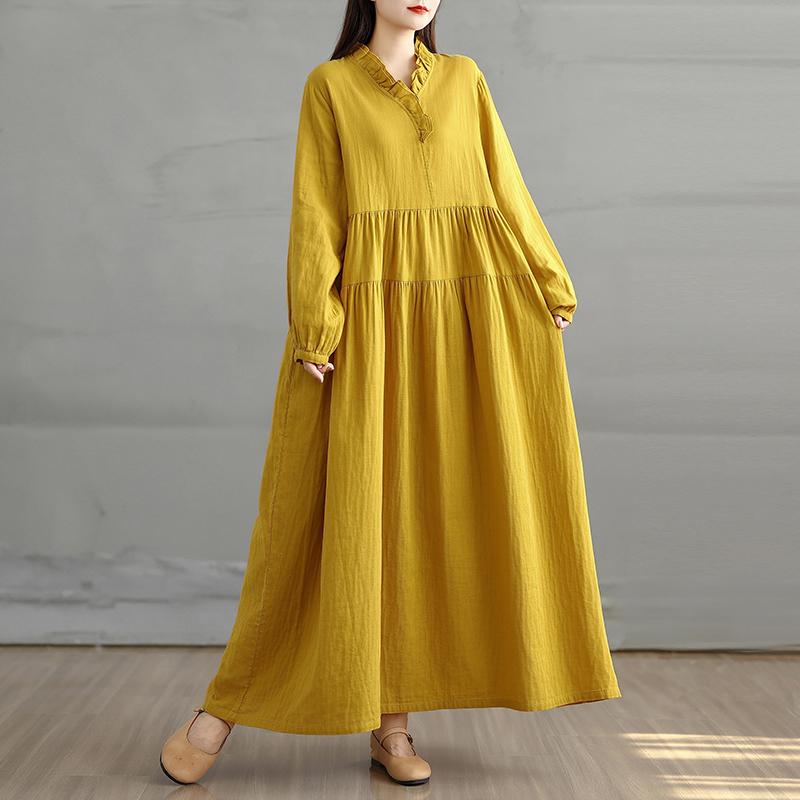DIMANAF Damen Übergröße Herbst Langes Kleid Locker Vintage Lässig Oversize Langarm Maxi Vintage Kleid 2025