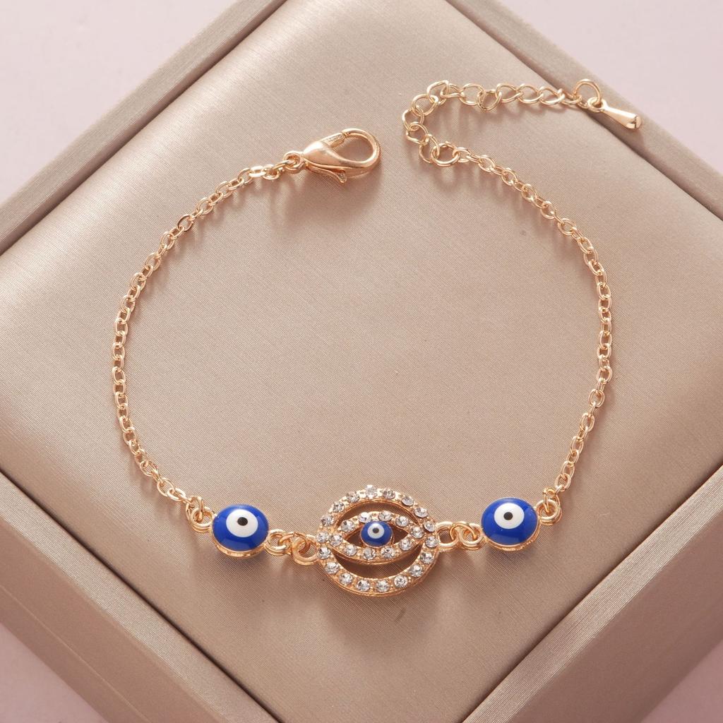 YILUOCD Bohemian Ovaly Blue Evil Eye Bracelet For Women 18k Gold Plating Tree of Life Chain Bracelets New Prayer Jewelry