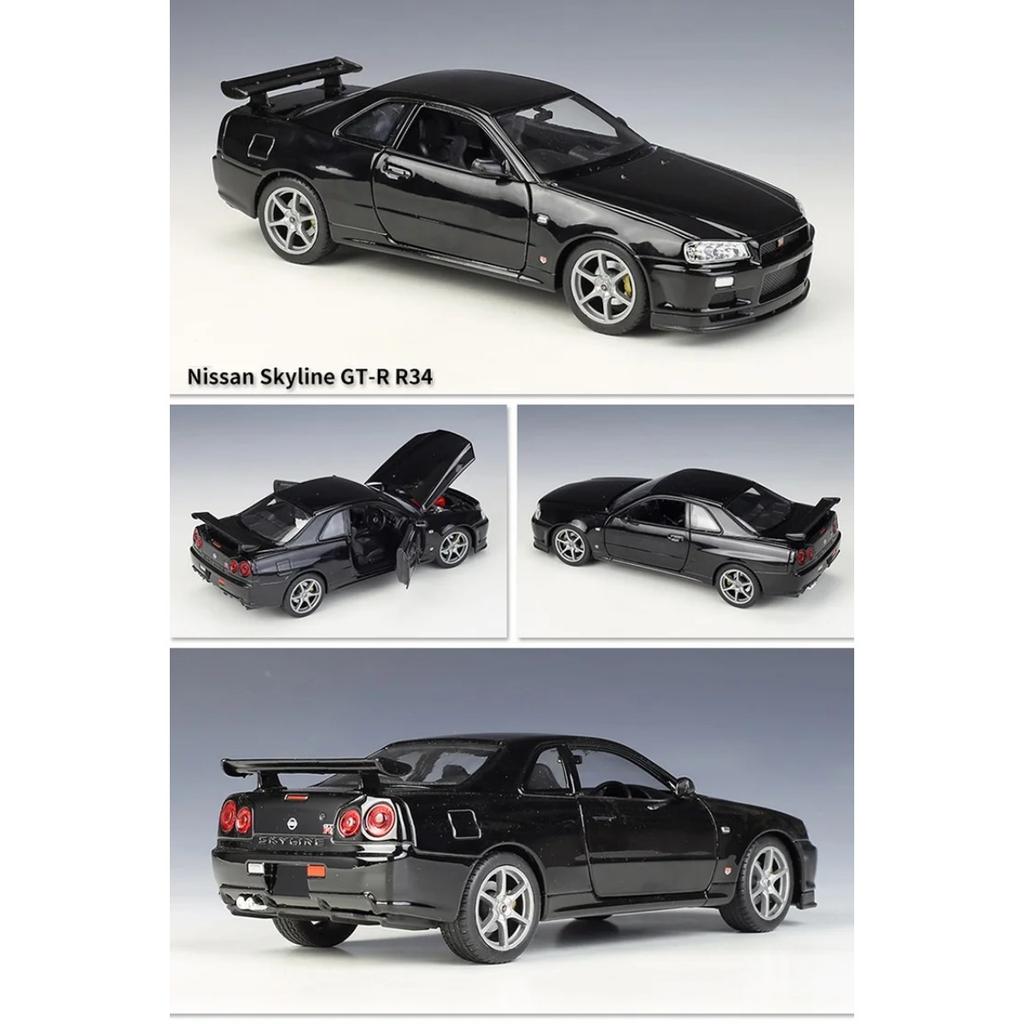 WELLY 1/24 Nissan Skyline GT-R R34 Alloy Scale Model Car Model Diecast Metal Static Collection Children Toy Car Vehicles Gifts