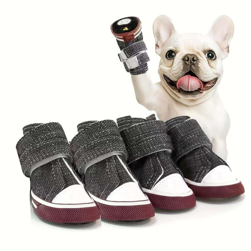 

4 шт./набір Дихаючі полотняні кросівки для собак Стійкі до зношування Повсякденне взуття для собак Домашні кеди для собак Для вулиці 4 codes чорний