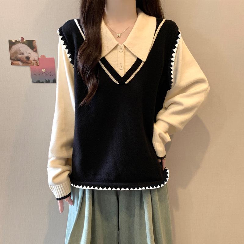 Plus Size Women's Thick Knit Sweater - Slimming Two-Piece Loose Top for Autumn/Winter