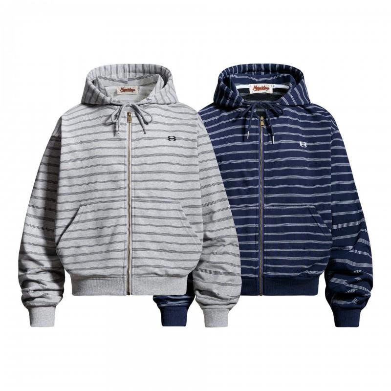 Mens Winter Striped Hooded Zip-Up Sweatshirt Loose Fit Streetwear Retro American Style