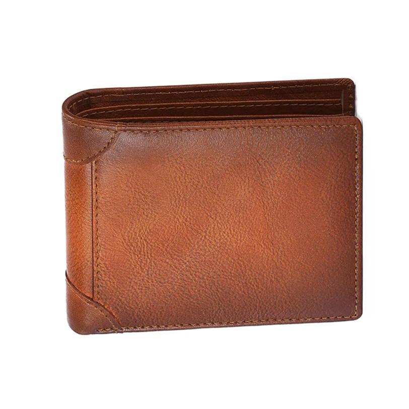 

Кожаный кошелек с двумя отделениями Rfid Business для мужчин, многофункциональный держатель для карт с тремя отделениями, маленький мужской зажим для денег коричневый