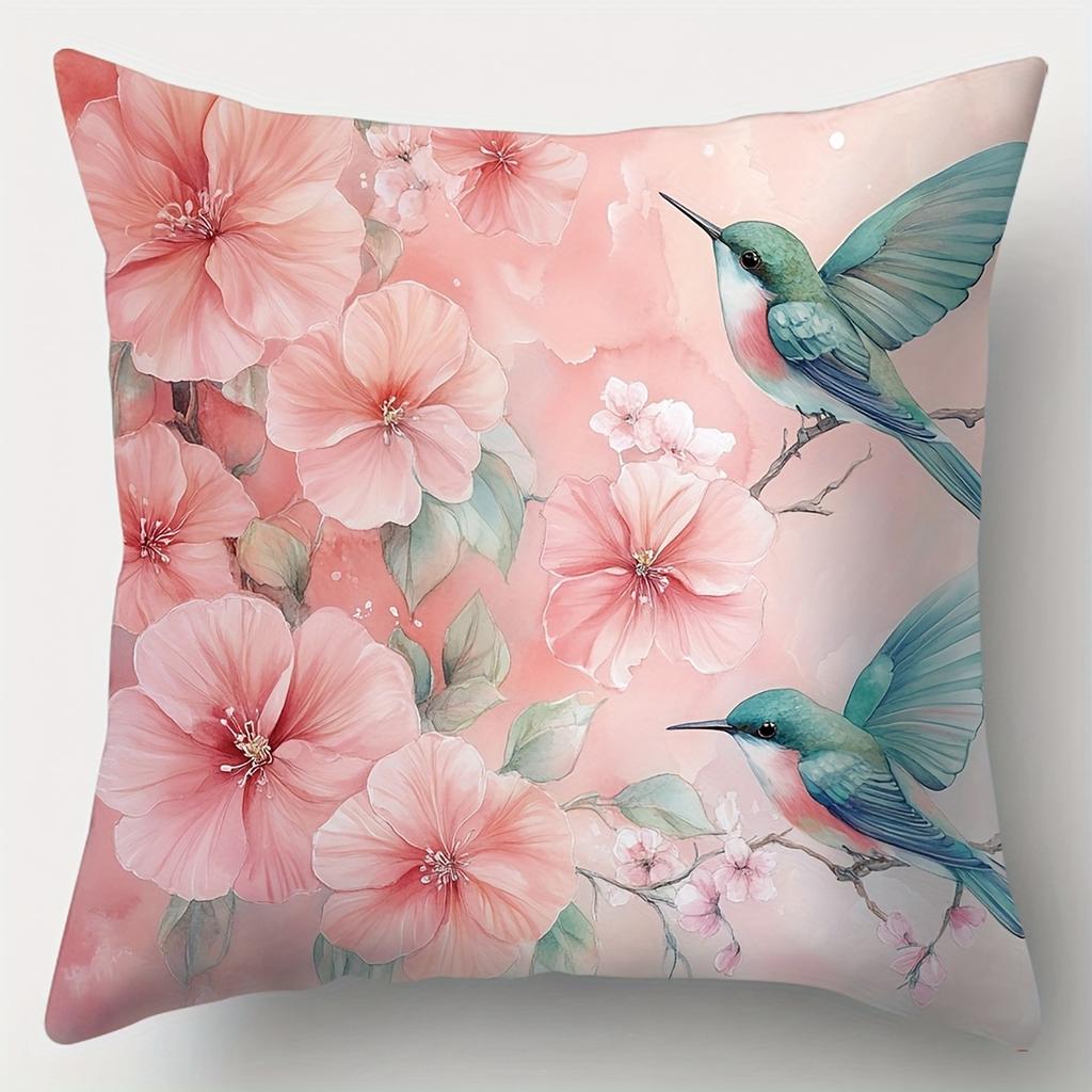 4Pcs Serene Nature Pillowcase Set - Butterfly, Peach Blossom & Bird Designs | Soft Polyester, Zippered, Machine Washable | Ideal