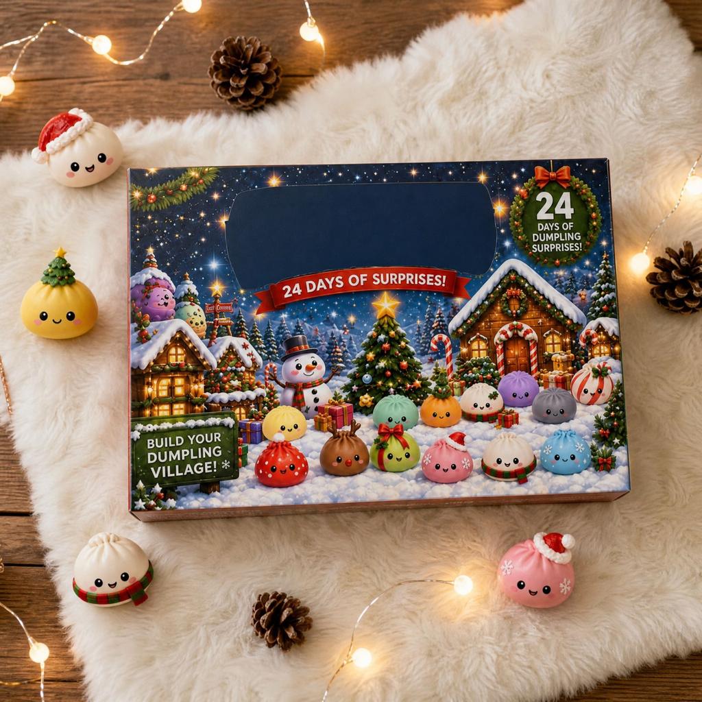 Days Christmas Advent Calendar with Dumpling Toys - Stress Countdown Calendar for Kids and Adults