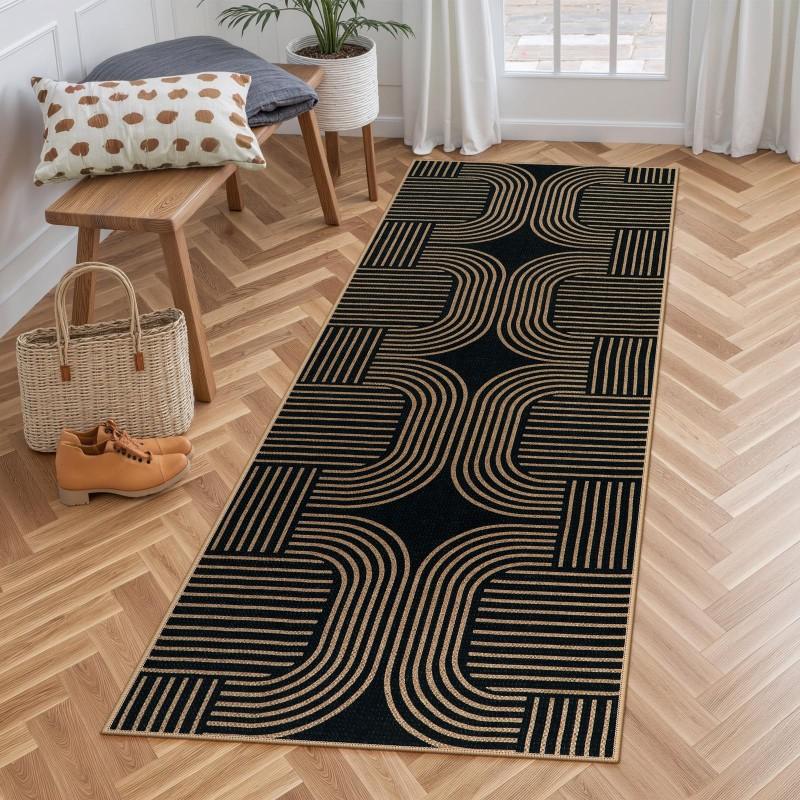 Tapis coureur à rayures verticales Gris Noir Motif à rayures Tapis de sol antidérapant Pour couloir Cuisine Entrée Tapis de sol pour la maison 50x80
