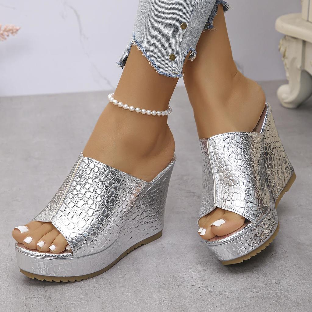 Women Peep Toe Wedge Sandals 2025 New Patent Leather Platform Sandals Woman Anti Slip Thick Sole Beach Shoes Sandalias Mujer