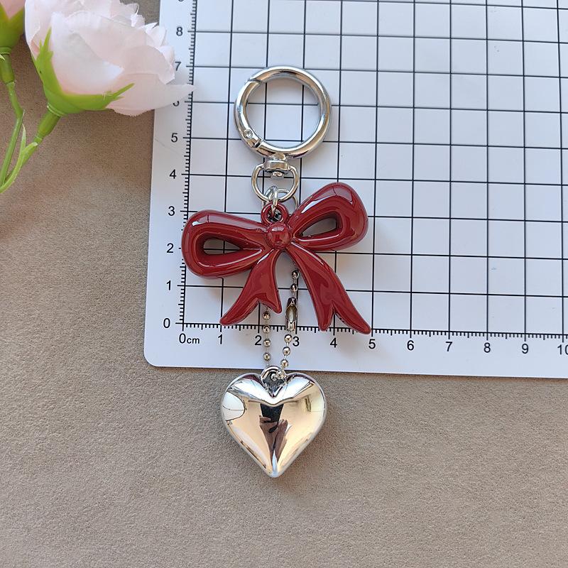 Y2k Key Chains Cute Acrylic Bowknot Pendant Keyring Red Bow Key Chain High Quality Heart Pendant Keychain For Car Decoration
