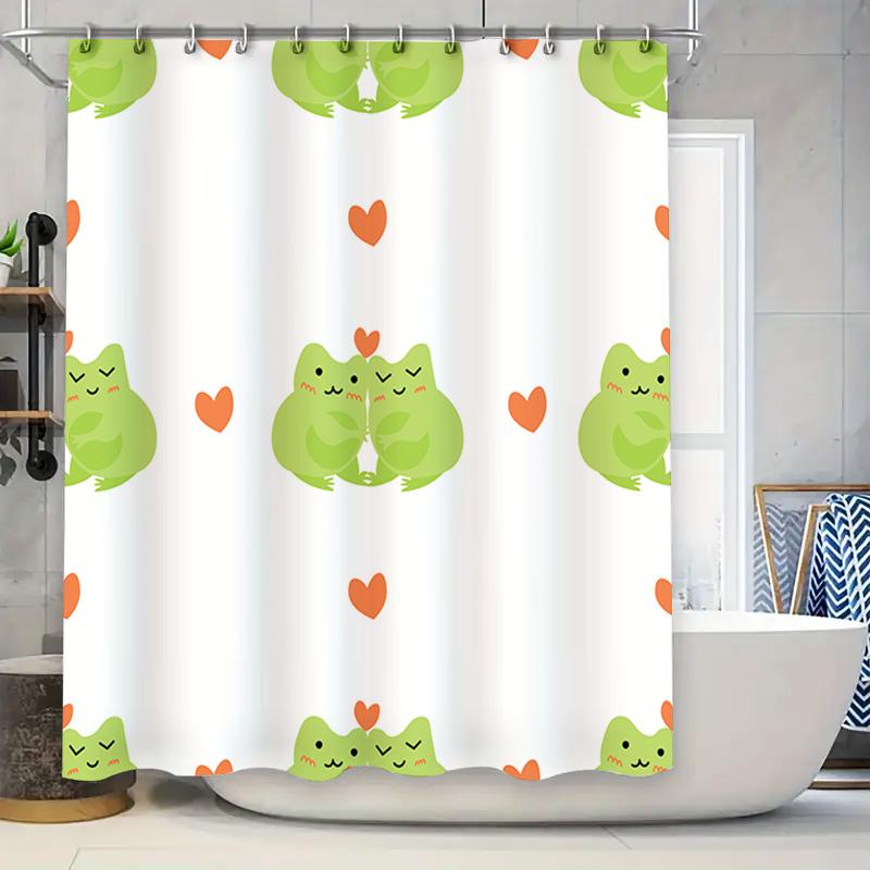 

Green Frog Shower Curtain Love Happiness Bathroom Decor For Kids Bathrooms Home Decoration Waterproof Fabric Water Repellent 72X W60H190(CM)-1 Pcs