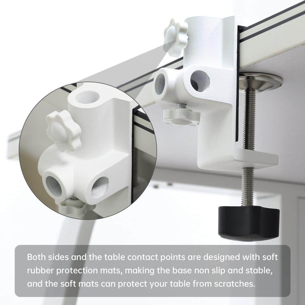 White Metal Universal Clamp Bracket - 1/2 Inch 4 Hole Table Mount for Magnifying Lamp, Microphone, Scissor Boom Arm & Desk Accessories