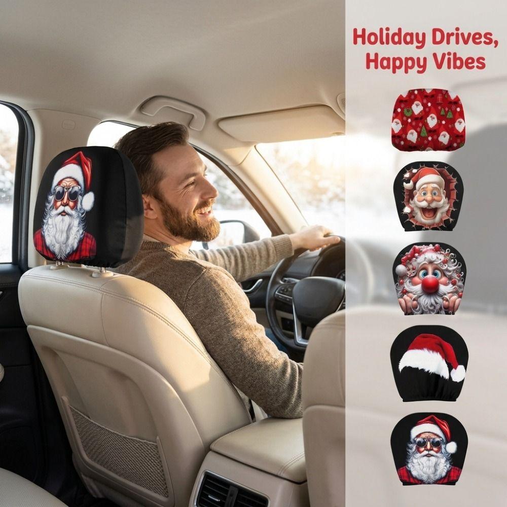 2Pcs Elastic Car Headrest Cover Soft Car Head Pillowcase Christmas Decoration