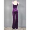Export Lu's Elegant Diamond Decorations Shiny Purple Velvet Texture Sexy Low-Cut Sheath Jumpsuit Pants with Chest Pad