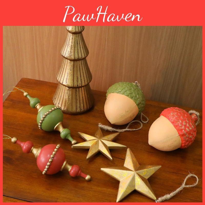 Wooden Traditional Christmas Acorn Pentagram Pendant Tree And Decoration Window