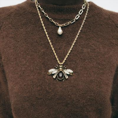 2 Stück ZAA Vintage Metall Tiere Imitation Zirkon Anhänger Halskette für Frauen Mode Feiertagsparty Zirkon Geschenke