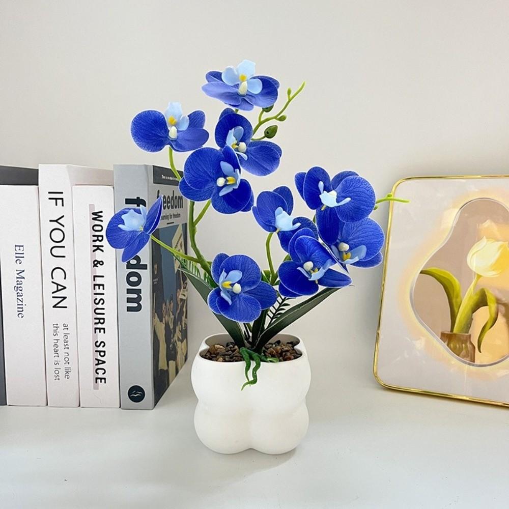 Weißer Blumentopf Simulierte Schmetterlingsorchidee Mehrblütig Künstliche Fake-Pflanzen Heimdekoration