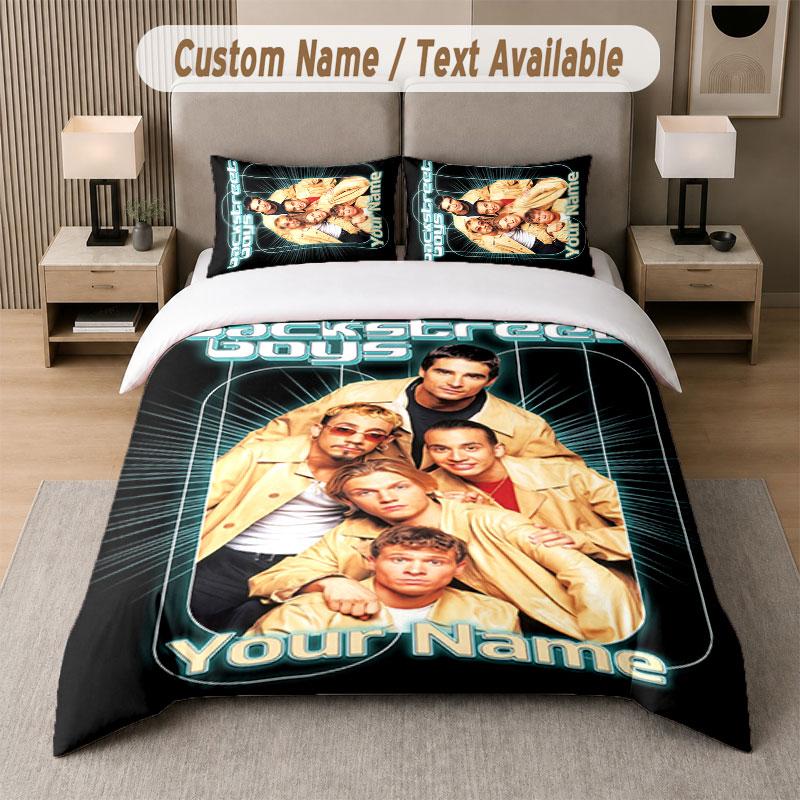 Maßgeschneidertes Bettwäsche-Set Backstreet Boys Muster, Druck Name Text 1 Bettbezug plus 2 Kissenbezüge Heimtextilien 135cmx200cm black