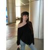 Loose Slim Looking Casual off-the-Shoulder Knitting Short Sleeve T-shirt
