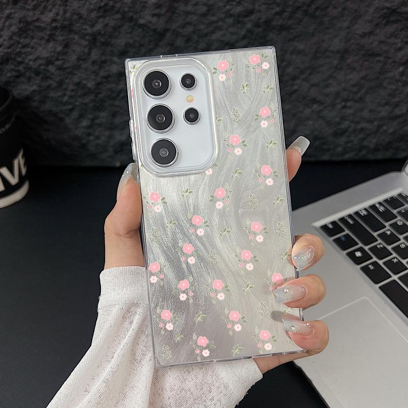 Motif Floral Pailleté Étui Arrière Slim Rigide en PC Pour Samsung S25 Ultra S24 FE S23 A36 A56 A16 A55 Plume Étincelant Antichoc Bord Souple TPU Coque de Téléphone