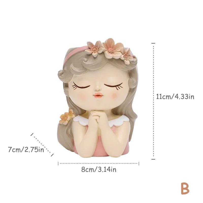 

Cute Girl Small Plant Pot Resin Succulent Planter for Home Office Desk Mini Ornament Fairy Garden Flowerpot Decoration