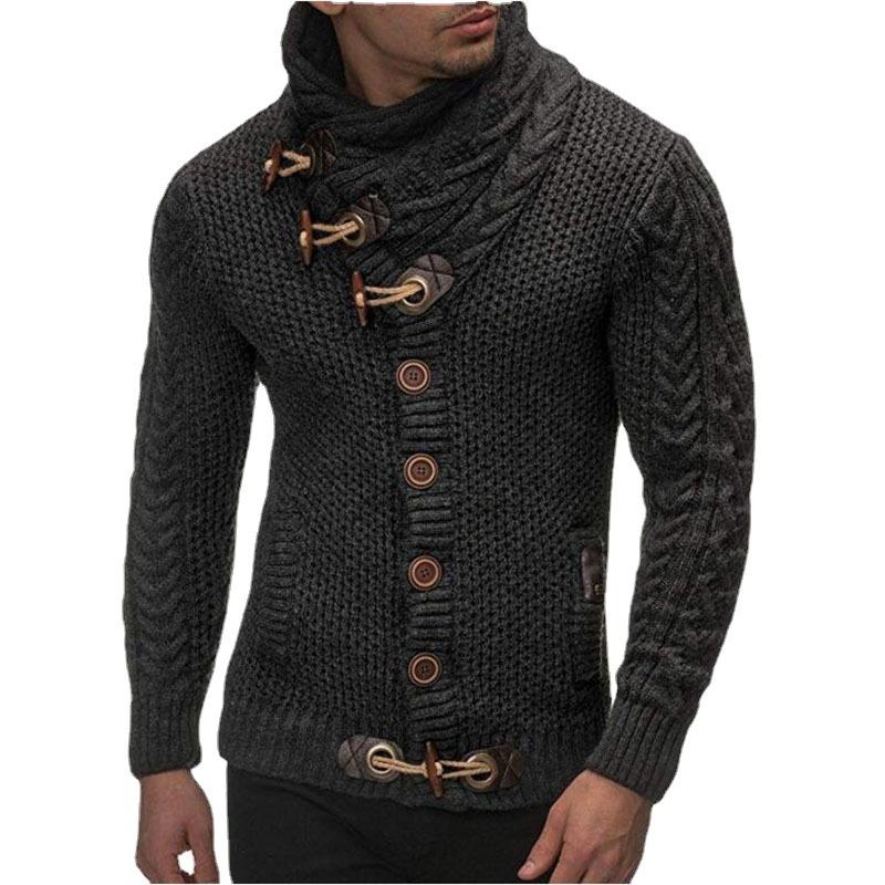 

Men s 2026 Winter Knitted Coat High Neck Button Oversized Fashion Sweater XXXL темно-сірий
