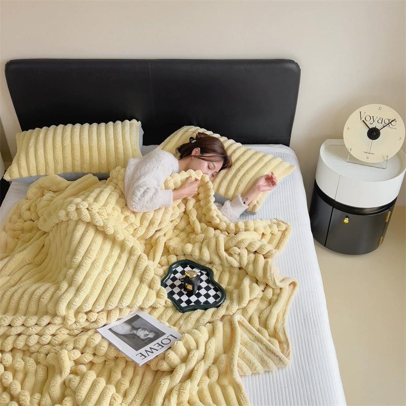 230*200cm Premium Plush Striped Throw Blanket - Ultra-Soft, Warm & Cozy for Sofa, Bed, Office, Travel, Hiking, Fishing - Versatile All-Season Gift