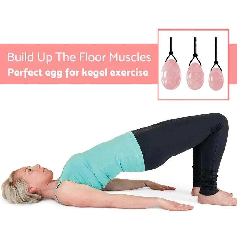 Yoni vejce Masážní kuličky z nefritu pro ženy Přírodní růžový křemen Krystal Kegelova cvičení Masážní přístroj svalů pánevního dna