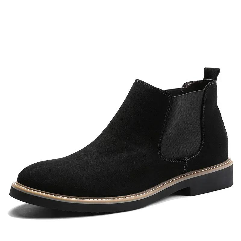 Casual Boots Shoes Man Fashion Casual Men Ankle Chelsea Boots Male Shoes Cow Suede Leather Slip On Motorcycle Shoes Size 47 48