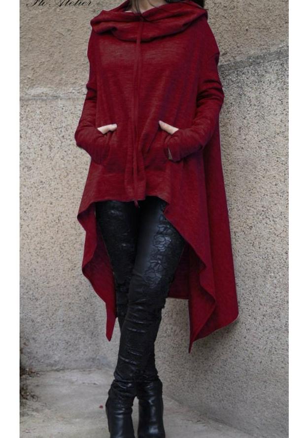 9308#2025 Felpa Lunga con Cappuccio Manica Lunga Monocolore Stile Europeo & Americano Autunno Inverno