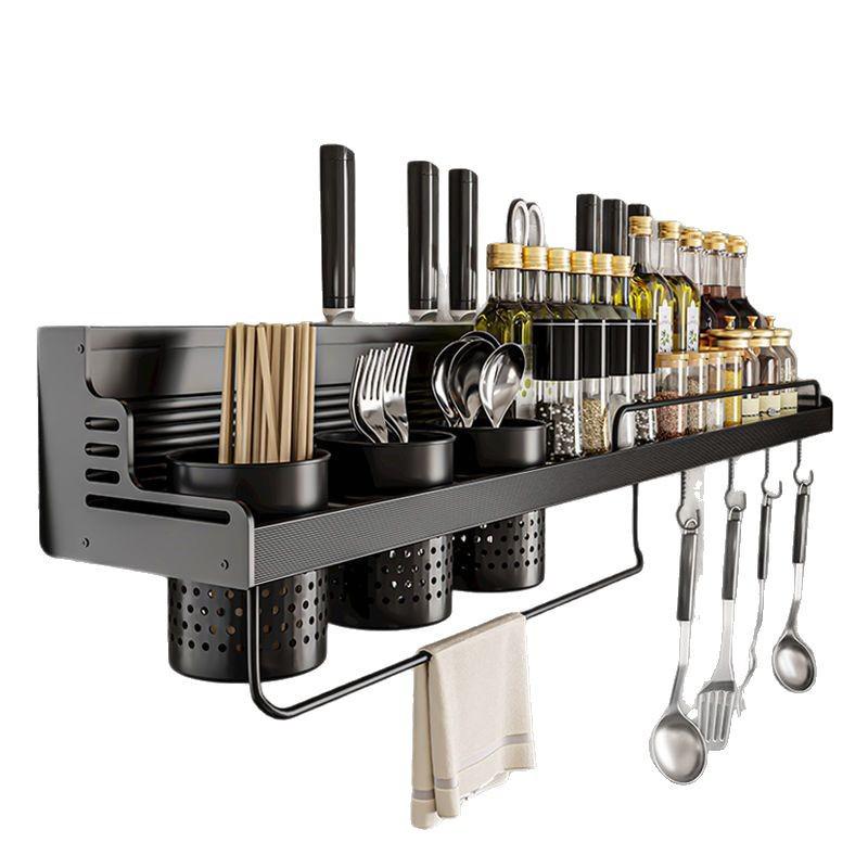 Punch-Free Aluminum Kitchen Wall Organizer: Multifunctional Rack for Utensils, Knives, Seasonings, and Chopsticks