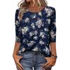 Women's Casual Floral Print Three Quarter Sleeve Crew Neck Top Lightweight Soft Fabric Comfortable Fit Daily Wear