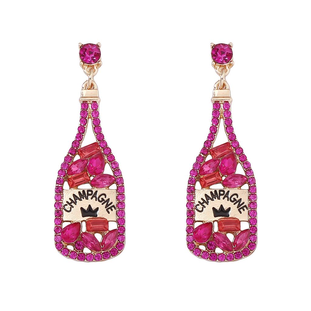 Cross-border European and American Elements Inlaid with Rhinestone Letters Wine Bottle Pendant Women's Fashion Personality Earrings Amazon Hot Sale