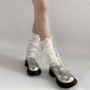 Sweet Sock-style Women's Bow Mid-calf Socks Women's Knitted Half-calf Leg Covers Grey Pile Socks
