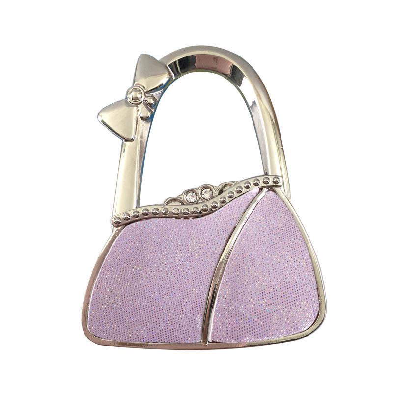 In Stock: New Style Dual-Diamond Folding Portable Metal Handbag Hook & Desktop Stand