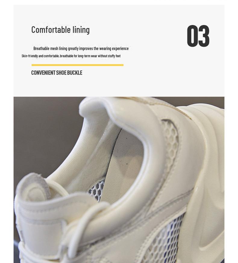 Women's 2024 Summer White Mesh & Leather Height-Enhancing Casual Shoes with Thick Sole.