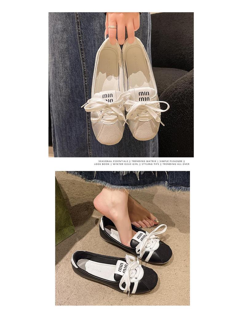 Women's French Ballet Flats: 2024 Summer Lace-up White Slip-on, Breathable Fashion Flats