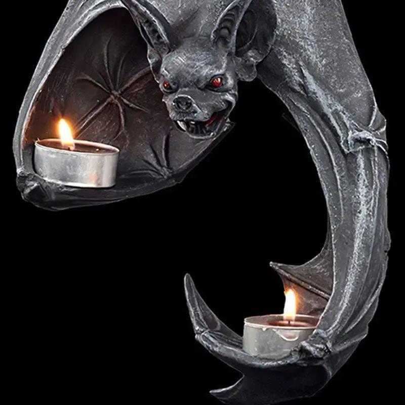 New Bat Wall Tealight Holder Halloween Candlestick Bat Statue Garden Hanging Candlestick Light Garden Home Halloween Decoration