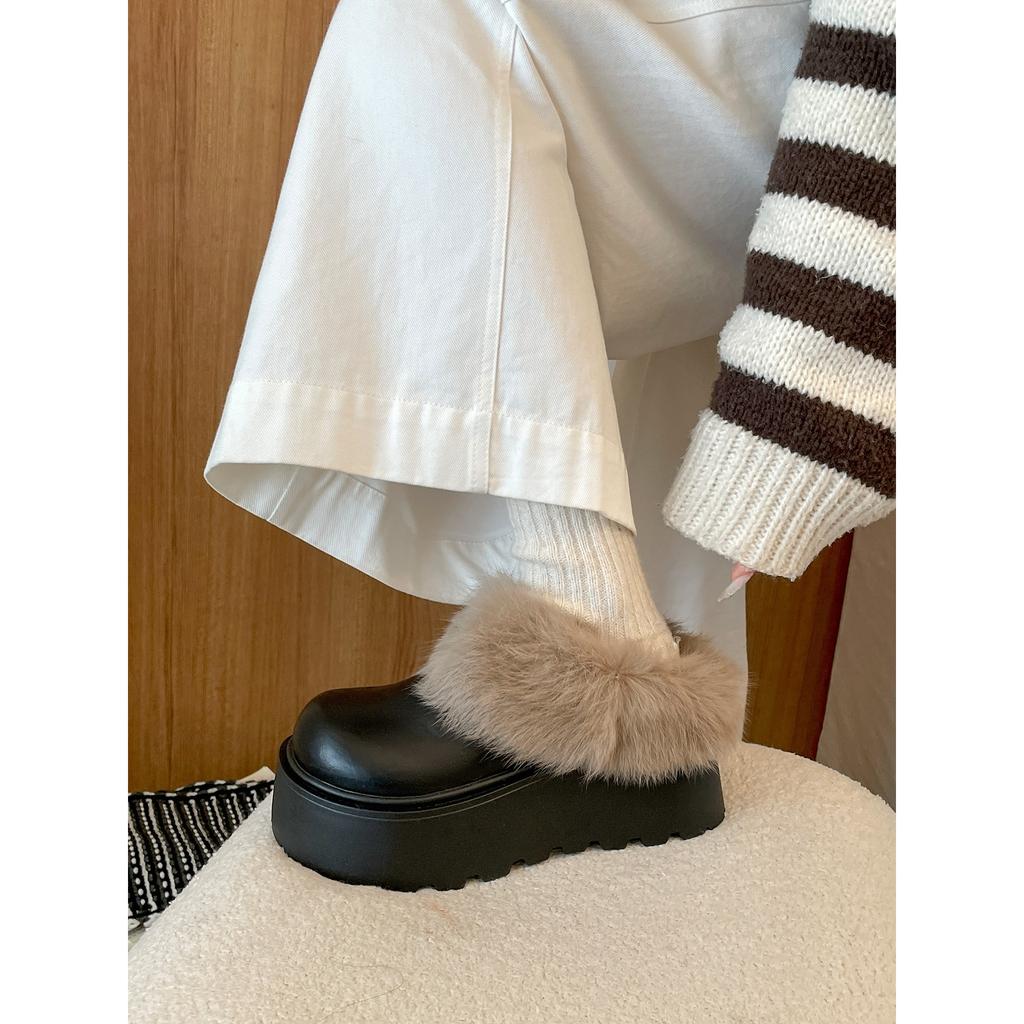 Fleece und verdickte Retro-Schneebaumwollschuhe mit dicker Sohle, warm und rutschfest für den Winter, flauschige Birkenstocks.