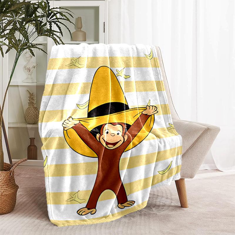 1pc Blanket Curious George Print Design, Lightweight Blanket for Sofa, Bed- Soft &Warm, Gift for All Seasons like Christmas, Halloween