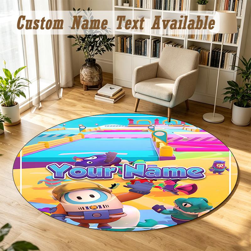Round Rug Custom NameFall Guys Pattern Non Slip Carpet Home Floor Decor