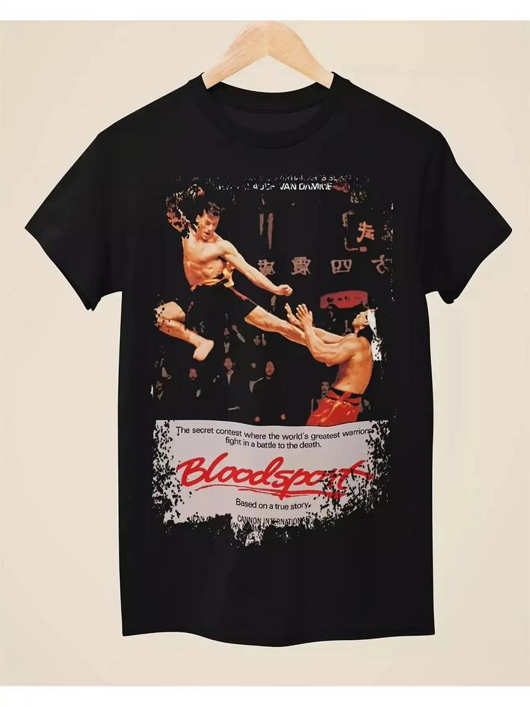 T-shirt Poster Film Blood Fight T-shirt Unisex con Logo Jean Claude Van Damme Stampato Camicia Casual Girocollo a Maniche Corte