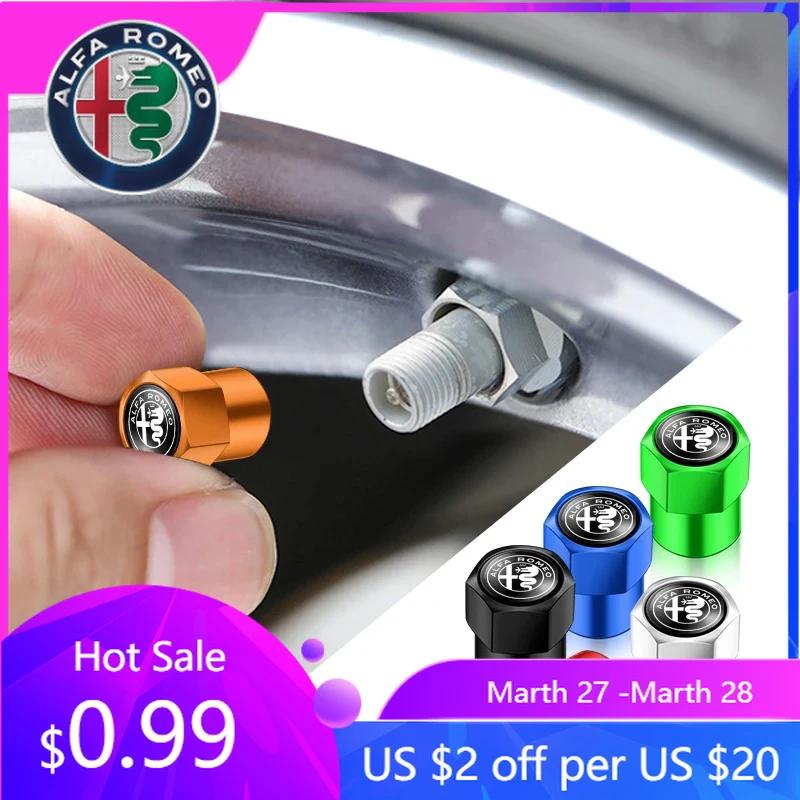 For Alfa Romeo 4Pcs 3D Metal Tire Valve Caps Car Tyre Air Stems Cover For Alfa Romeo Giulia Stelvio Giulietta 156 159 147 Mito T