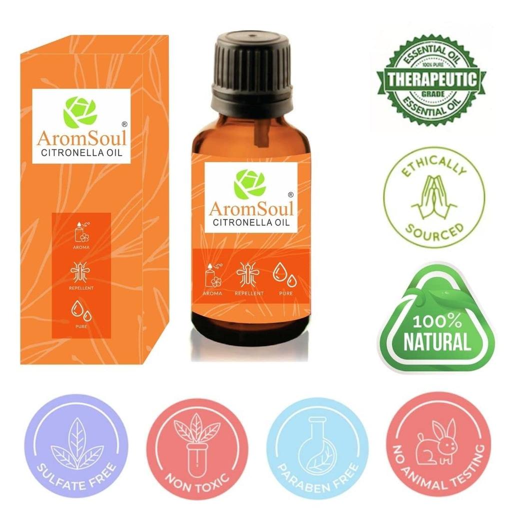 Aromsoul 100% Natural and Pure Therapeutic Grade Citronella Essential Oil 100 ML for Hair & Skin Care, Mosquito Repellent, Refreshing Aromatherapy