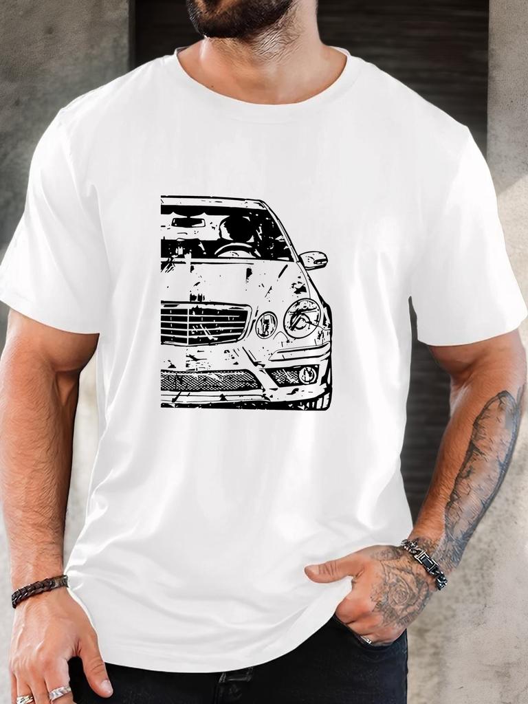 Unisex Crew Neck Retro Classic Car Sketch Print Short Sleeve Cotton Tee Casual Summer Streetwear Loose Basic Daily Outdoor Wear Top
