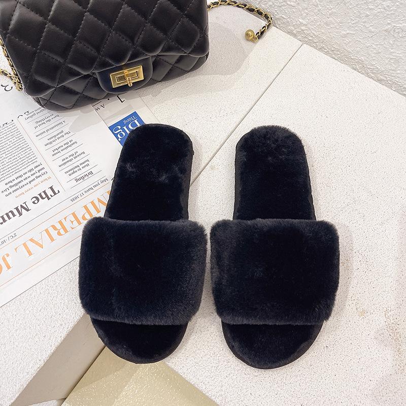 

Модные женские домашние хлопковые тапочки Женские осенне-зимние пушистые теплые тапочки Однотонные модные сандалии Женские повседневные туфли на плоской подошве 42-43 чёрный