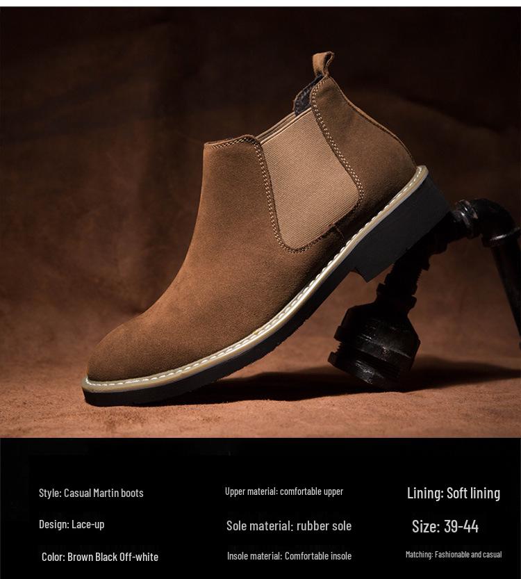 Botas Chelsea de Couro de Cano Alto Masculinas C510: Botas Curtas de Camurça Outono/Inverno, Slip-On, Casuais, Tamanho Grande, Forradas a Algodão.