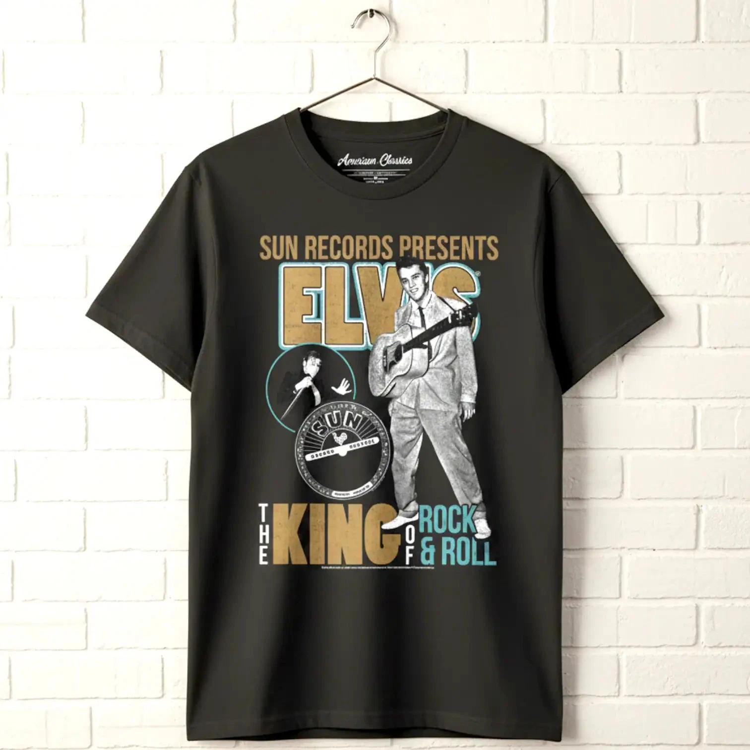 Elvis Presley The King of Rock & Roll Men s T Shirt Sun Records Presents Music M